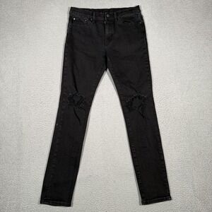 MNML Jeans Mens 34x31 Black Skinny Fit Casual Preppy Distressed Knees Denim Logo